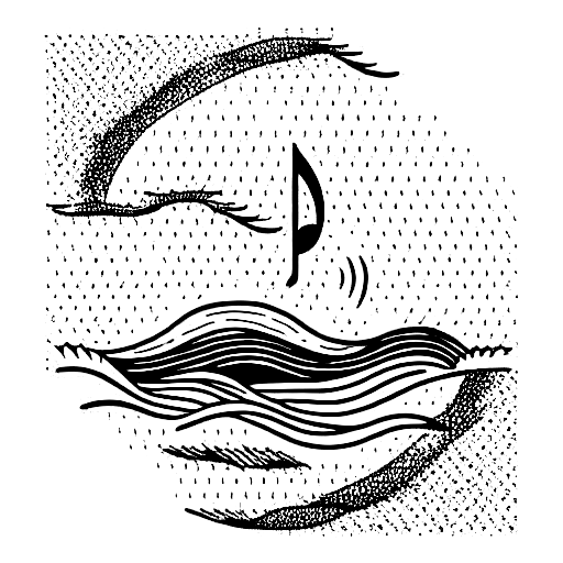 Sunset over the ocean with music tattoo design idea
