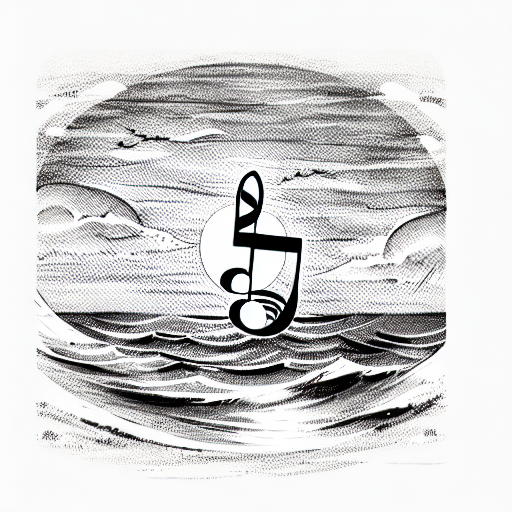 Sunset over the ocean with musical notes tattoo design idea