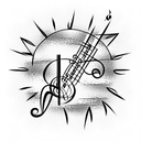 Sunset over the ocean with musical notes tattoo design idea