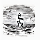 Sunset over the ocean with musical notes tattoo design idea