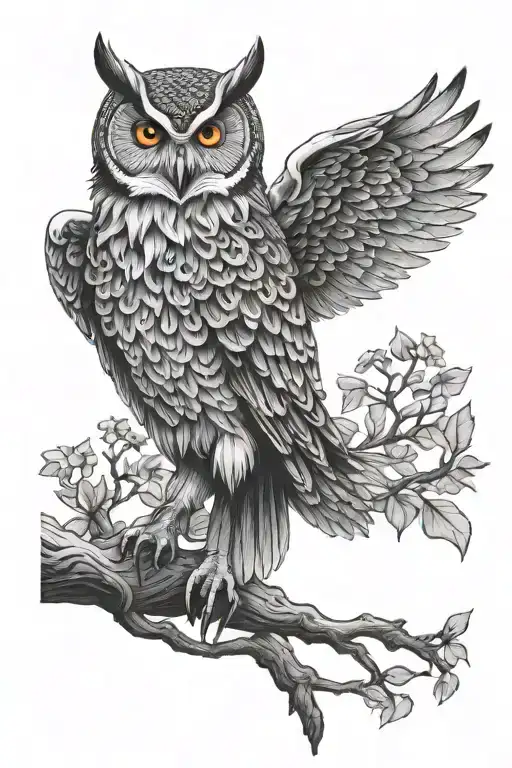 Norse owl perched on a branch tattoo design idea