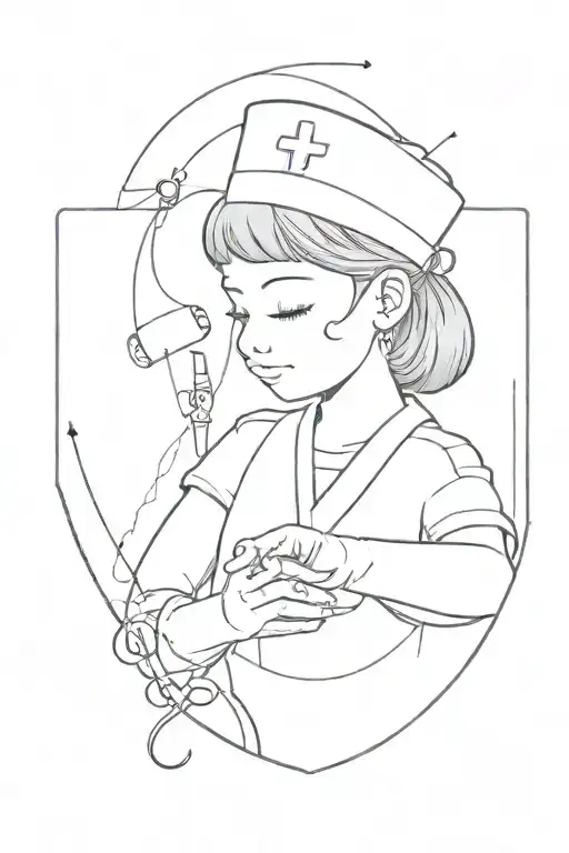 nurse stitching a scar cover tattoo design idea