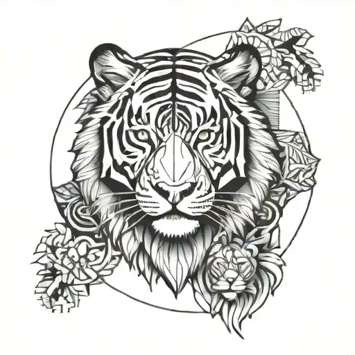 Tiger, lion, yin-yang, chakras, stillness tattoo design idea