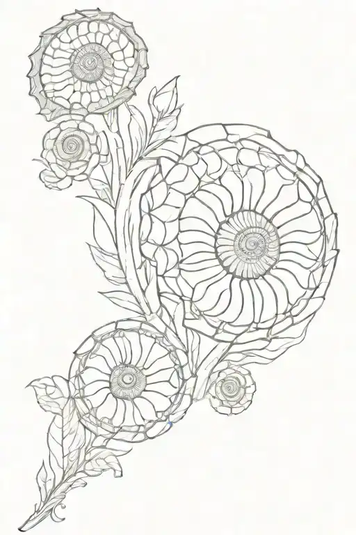 ammonites with a big flower inside  tattoo design idea