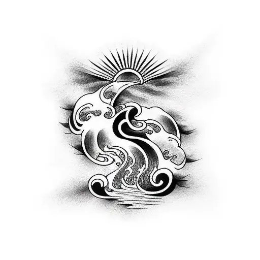 Japanese rising sun wind bars waves tattoo design idea