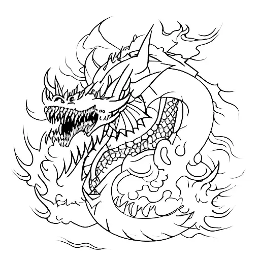 A strategic war scene with dragons and demons fighting amidst chaos and order tattoo design idea