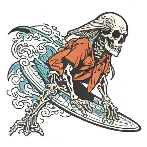 surf skeleton tattoo design idea