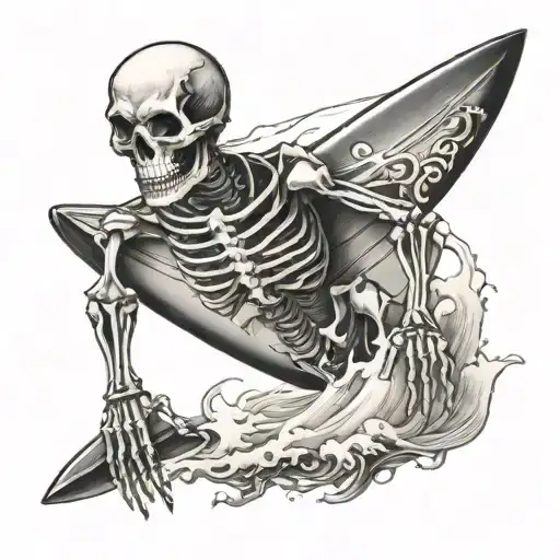 surf skeleton tattoo design idea