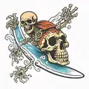 surf skeleton tattoo design idea