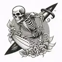 surf skeleton tattoo design idea