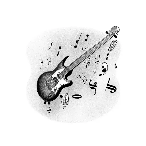Guitar with music notes a lamb brand  tattoo design idea