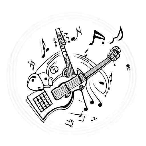 Guitar with music notes a lamb brand  tattoo design idea