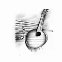 Guitar with music notes a lamb brand  tattoo design idea
