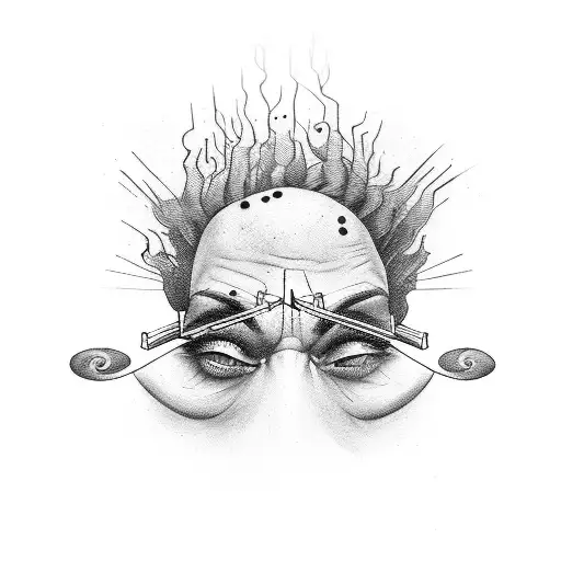add an eye on his forehead and a crossbow behind him tattoo design idea