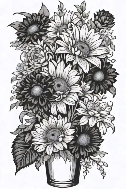 a gerbera and a delphinium in a tall vase filled tattoo design idea
