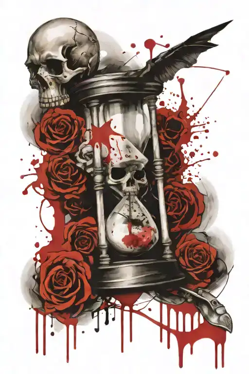hourglass from bones with skull in the bottom and text  "In Time All Will Return to Me tattoo design idea
