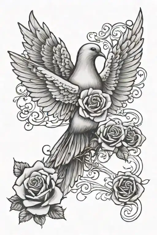 life line with an E and a dove and an eternal rose tattoo design idea
