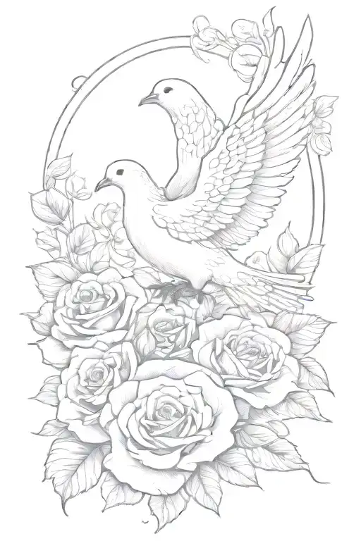 dove life line with the letter E and an eternal rose tattoo design idea