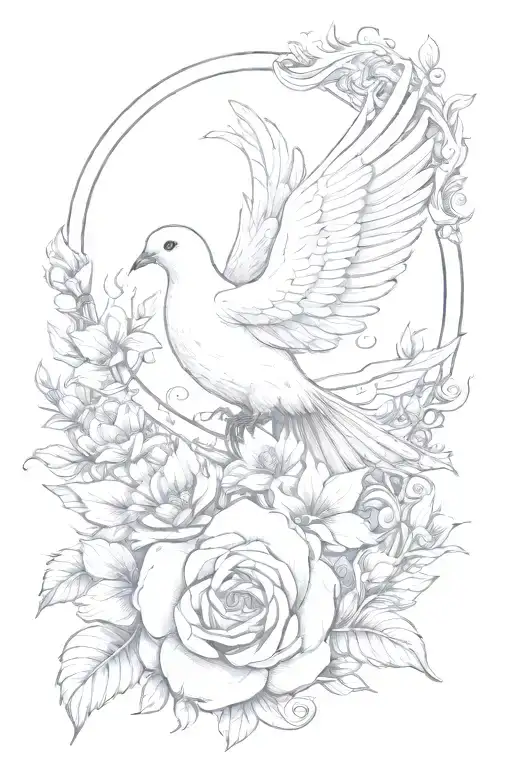 a life line eternal pink dove and the letter E tattoo design idea