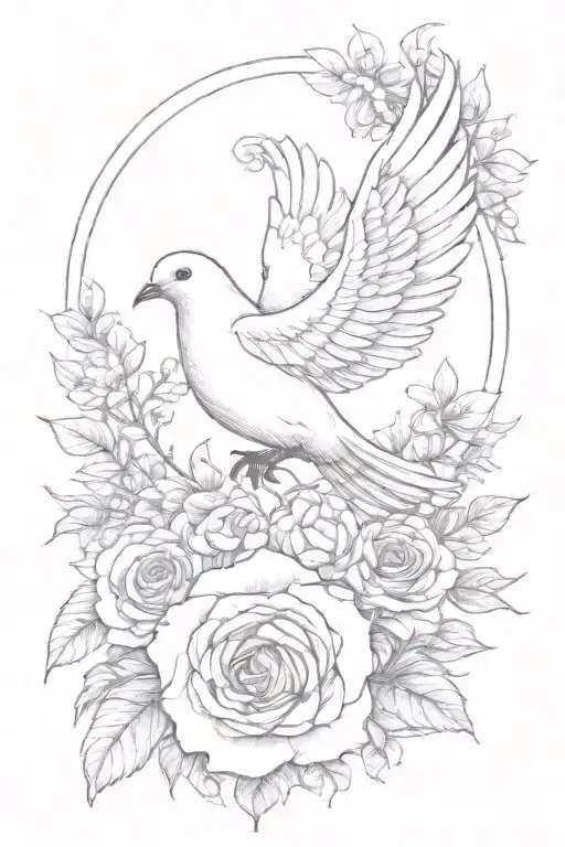 a life line eternal pink dove and the letter E tattoo design idea