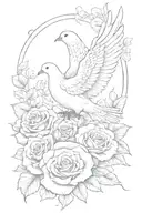 dove life line with the letter E and an eternal rose tattoo design idea