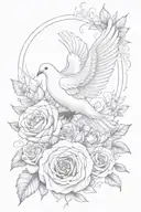 dove life line with the letter E and an eternal rose tattoo design idea