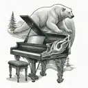 A polar bear playing a grand piano under the northern lights, capturing the beauty of nature and music combined tattoo design idea