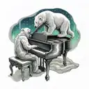 A polar bear playing a grand piano under the northern lights, capturing the beauty of nature and music combined tattoo design idea