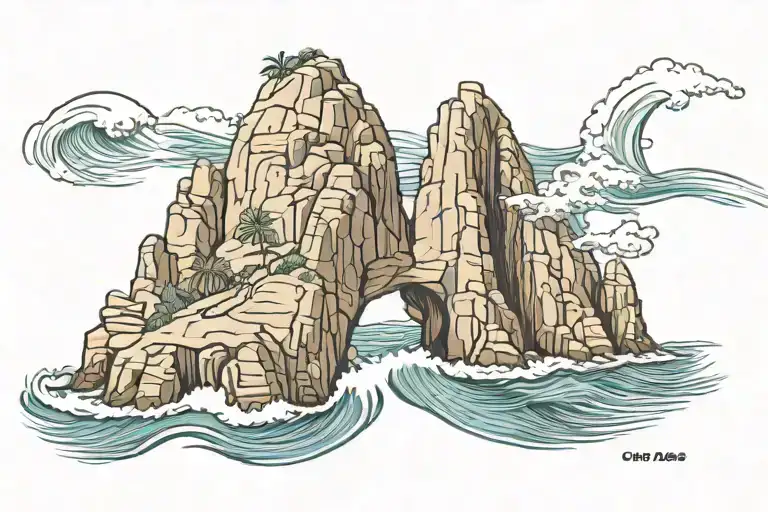 cabo san lucas arch rock formation with waves crash against tattoo design idea