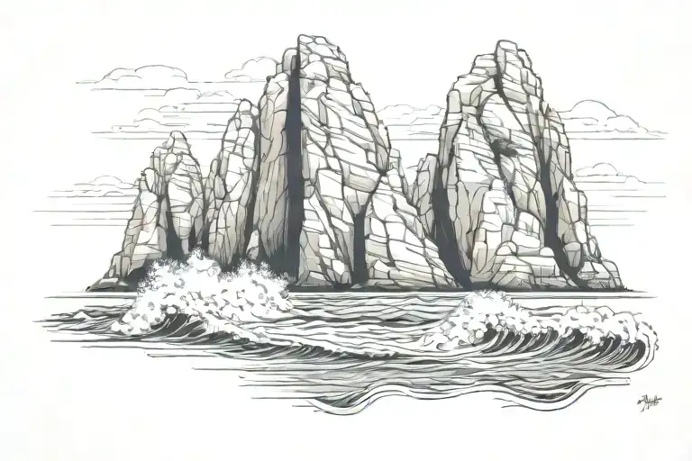 arch rock formation in cabo san lucas with the ocean hitting the rocks with big waves tattoo design idea