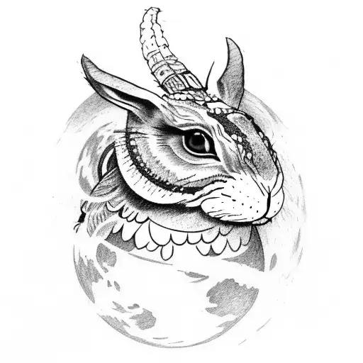 Quetzalcoatl mexico rabbit on the moon tattoo design idea