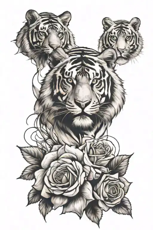 rose, tiger, water tattoo design idea