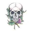 skull with eremurus and ginkgo leaves tattoo design idea