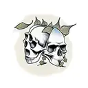 skull with eremurus and ginkgo leaves tattoo design idea