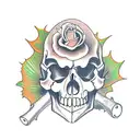 skull with eremurus and ginkgo leaves tattoo design idea