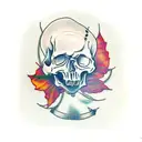 skull with ginkgo leaves tattoo design idea
