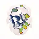 skull with ginkgo leaves tattoo design idea