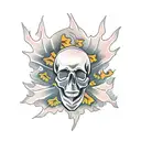 skull with ginkgo leaves tattoo design idea