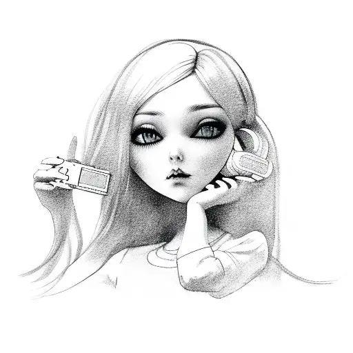 doll playing ps5 tattoo design idea