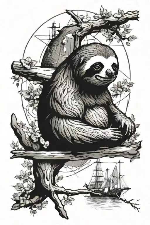 surreal sloth in the style of hieronymus bosch tattoo design idea