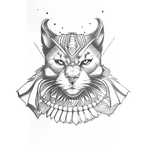 badass girl dressed as maid, head of black panther tattoo design idea