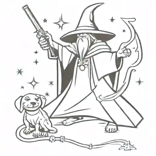 Animal wizard casting a spell using a gun tattoo design idea