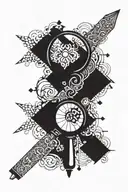 A magnifying glass with intricate patterns and clues hidden within it, symbolizing the search for truth and justice in criminology and law tattoo design idea