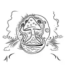 tramp stamp of a dinosaur sitting on a mushroom surrounded by flames tattoo design idea
