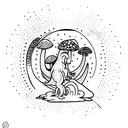 tramp stamp of a dinosaur sitting on a mushroom surrounded by flames tattoo design idea