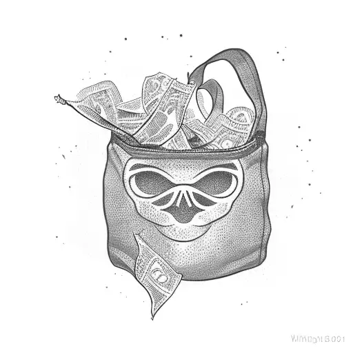 money bag floating money symbols around it tattoo design idea