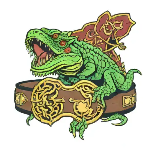 iguana wrestling championship belt tattoo design idea