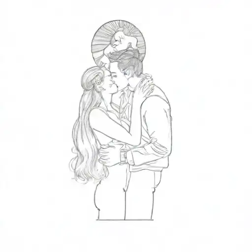 a couple kissing in front of a mirror reflecting tattoo design idea