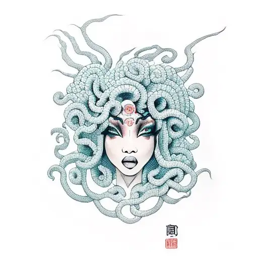 black women Medusa with dragon hair  tattoo design idea