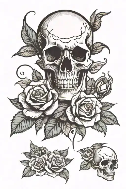 Roses and Skull wearing tattoo design idea